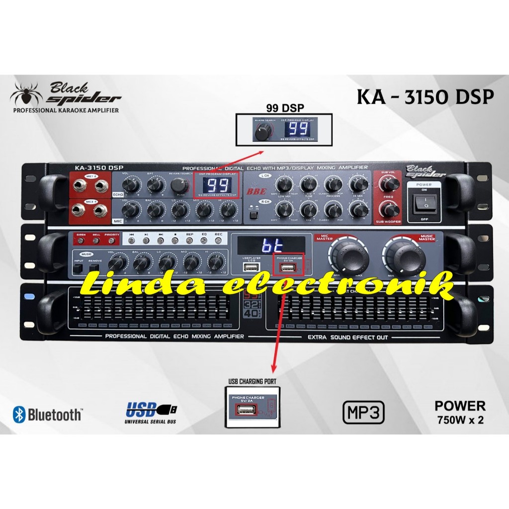 AMPLIFIER KARAOKE BLACKSPIDER KA 3150 DSP AMPLI BLACK SPIDER KA3150DSP