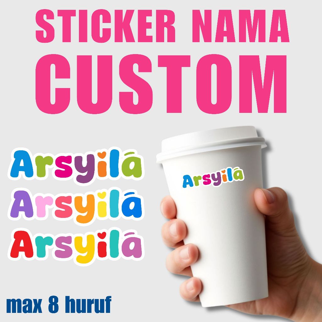 50 PCS Stiker UV Label Nama Custom Timbul Anti Air Waterproof Perabotan Piring Gelas Alat Tulis Ajai