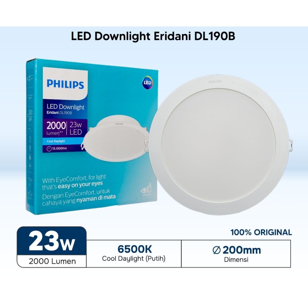 Philips LED Downlight Eridani Hemat Energi 80% dengan Masa Pakai Hingga 15.000 Jam
