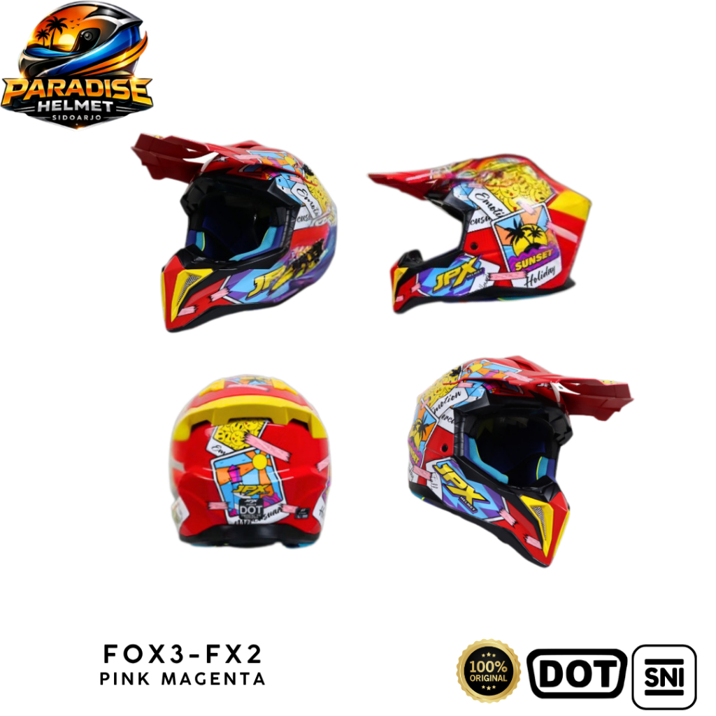 Helm Full Face Cross Pria Wanita Harian Motor Trail Tebal Nyaman SNI DOT JPX FOX3 FX2 Motif - Pink M
