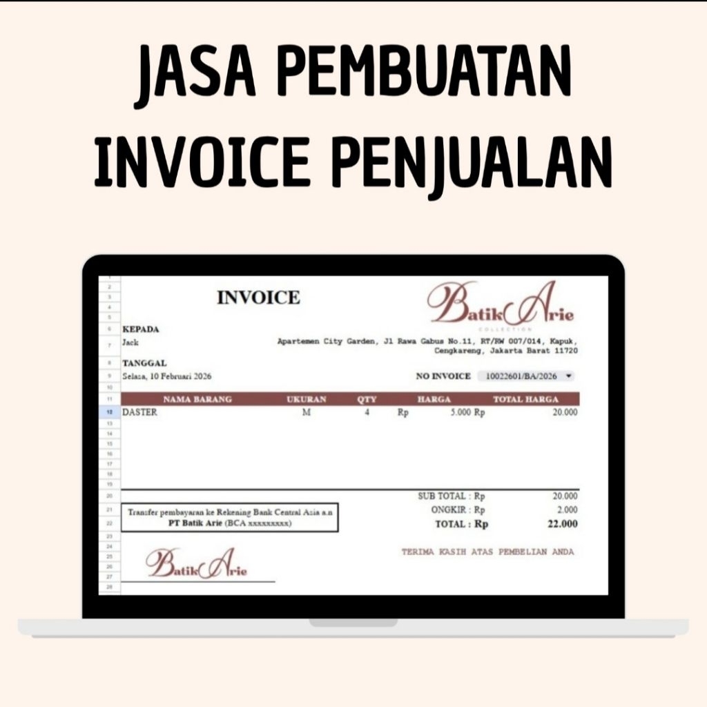 Template Invoice Excel Otomatis Siap Pakai | File Invoice Digital Profesional