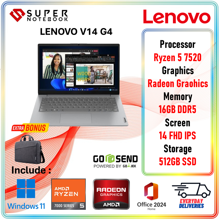 Laptop Lenovo V14 G4 AMN AMD Amd Ryzen 5 7520 - 16GB/512GB WIN 11 + OHS 14.0FHD IPS