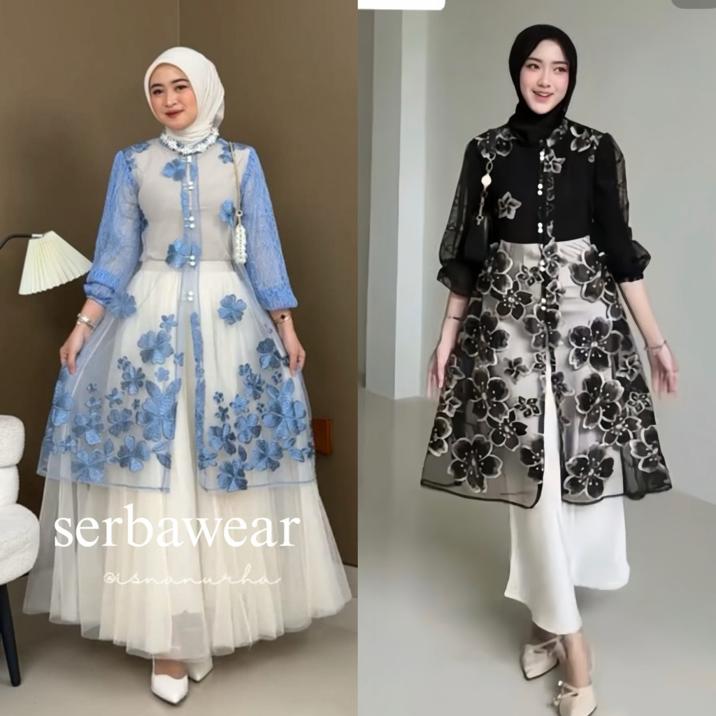 Haira Outer Tunik Brocade Bunga Atasan Wanita | Outer Tunik | Atasan Wanita | Lengan Panjang | Outer