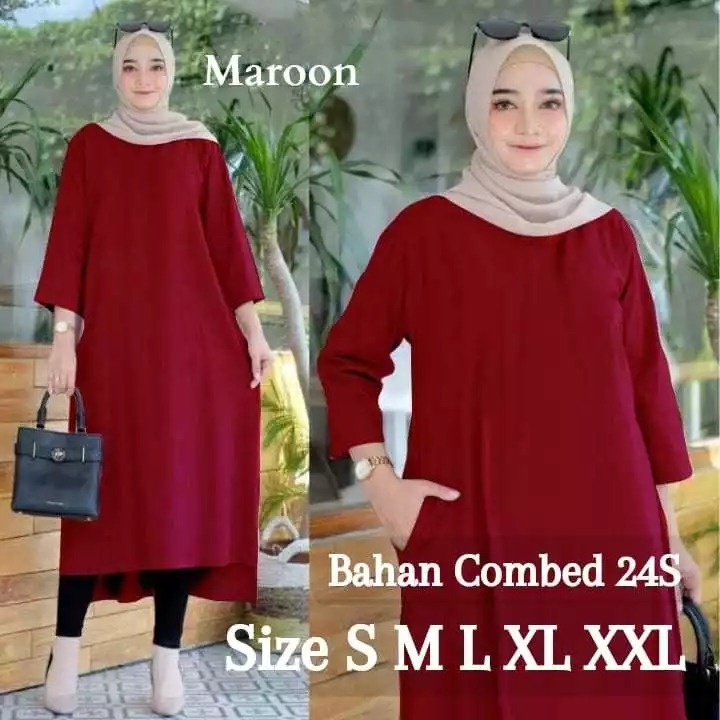 Gamis Kaos Jumbo Polos Basic Midi Dress BO Size S M L XL XXL XXXL LD 90-130 CM Bahan Kaos Katun Comb