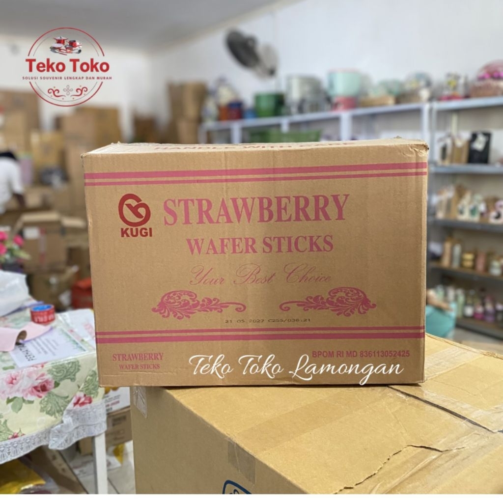 1 Karton/Dus Wafer Stik Kugi Rasa Strawberry Cokelat Vanilla Kemasan 100gr