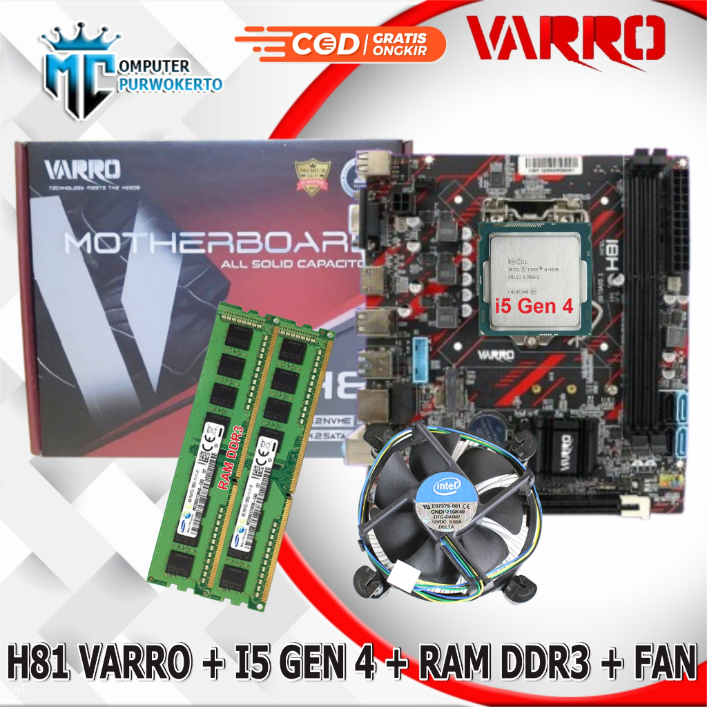 Paket MOBO MAINBOARD H81 LGA 1150 NEW + Processor Intel Core i5 Gen 4 + RAM + FAN