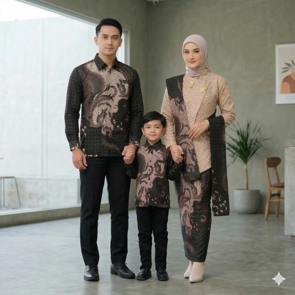 Batik Sarimbit Kemeja Ayah Kemeja Anak Rok dan Selendang Ibu