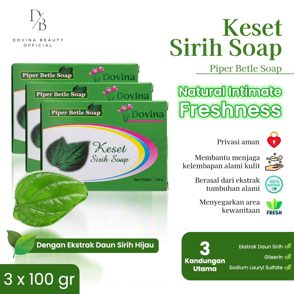 Dovina Beauty Official Sabun Herbal Sirih Hijau Bundle 3 pcs Keset Kewanitaan Membersihkan & Menjaga