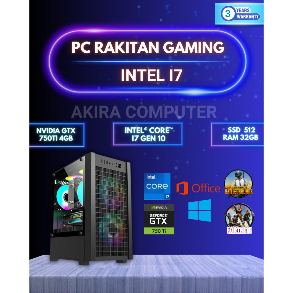 PC GAMING i7 GEN 10 + GTX 750 TI | RAM 32GB |PC I3 I5 I7 |PC RAKITAN I7 GEN 10 - I3 10100F , DDR4 8G