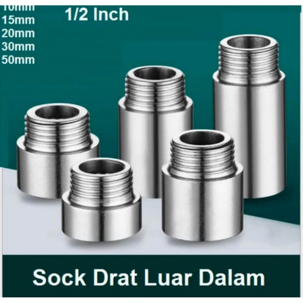 Sok sambungan stainless drat luar & drat dalam 1/2 inch / Sok sambungan stainless 1/2 inch