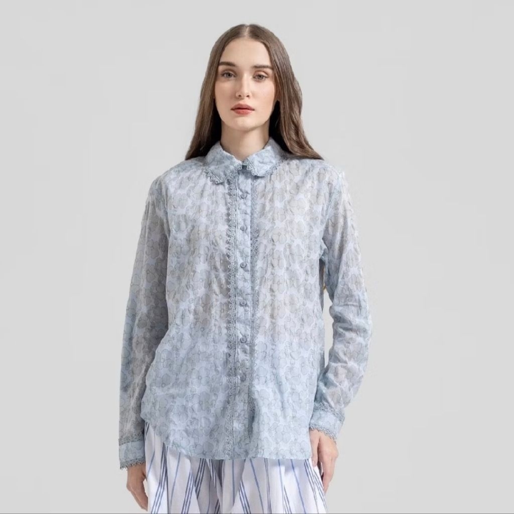 Nymph Paula Lace Kemeja Brukat Blue Flower