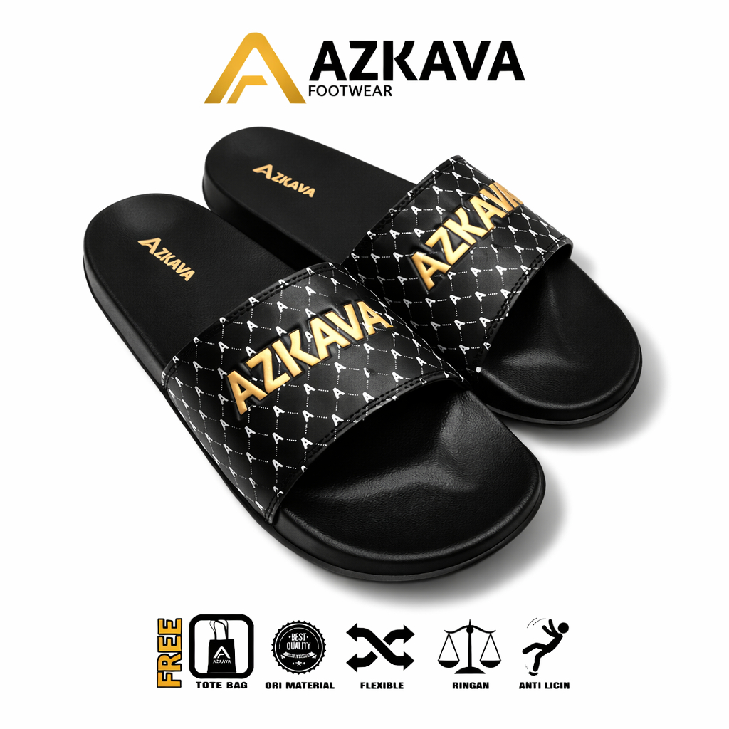 AZKAVA - Sandal Slide On Pria Motif Simple Gold / Sandal Pria