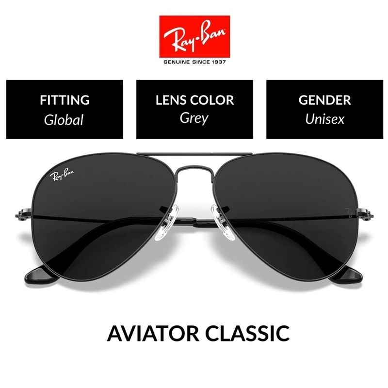 NEW 100% Original Ray-Ban Kacamata Hitam Aviator RB3025 Sunglasses Black pria wanita Ori black Grey