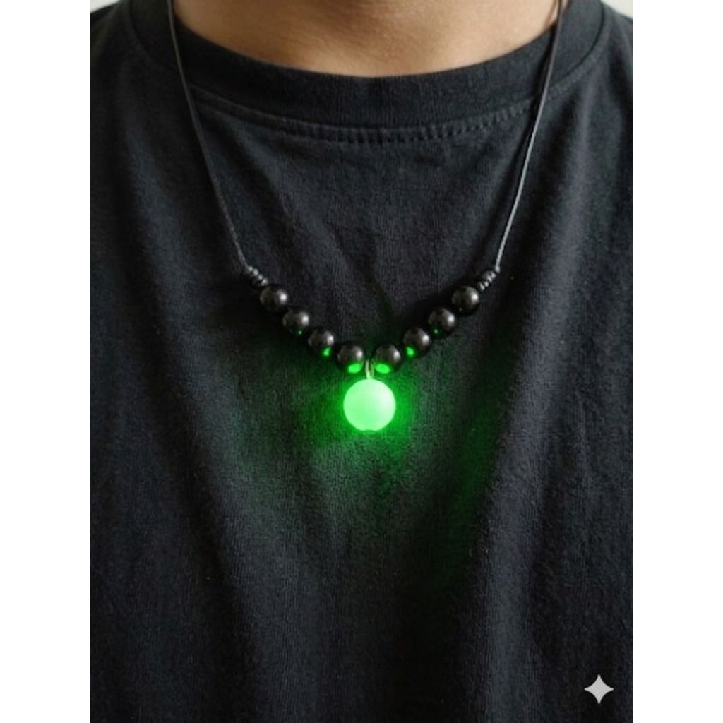 kalung liontin batu akik kombinasi fosfor & black onyx