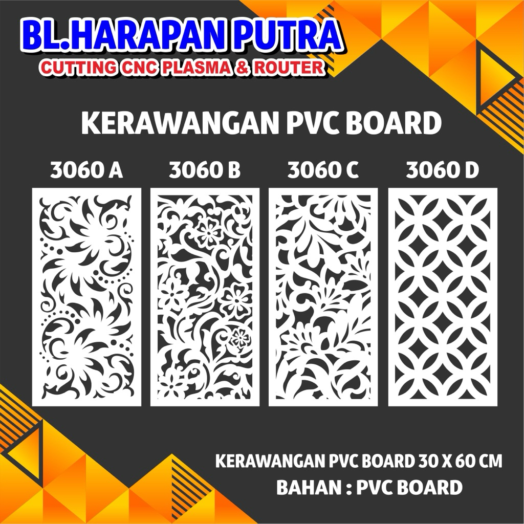 KERAWANGAN PVC BOARD / ORNAMEN PLAFON PVC / PARTISI RUANGAN UKURAN 30x60Cm