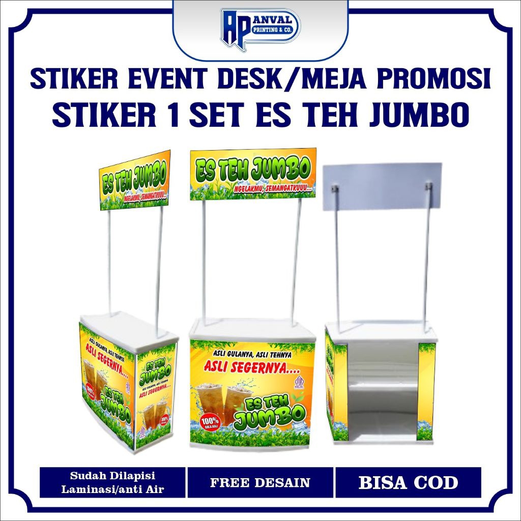 Stiker es teh jumbo 1 set gerobak desain custom  bahan premium sudah di lapisi anti air/anti gores