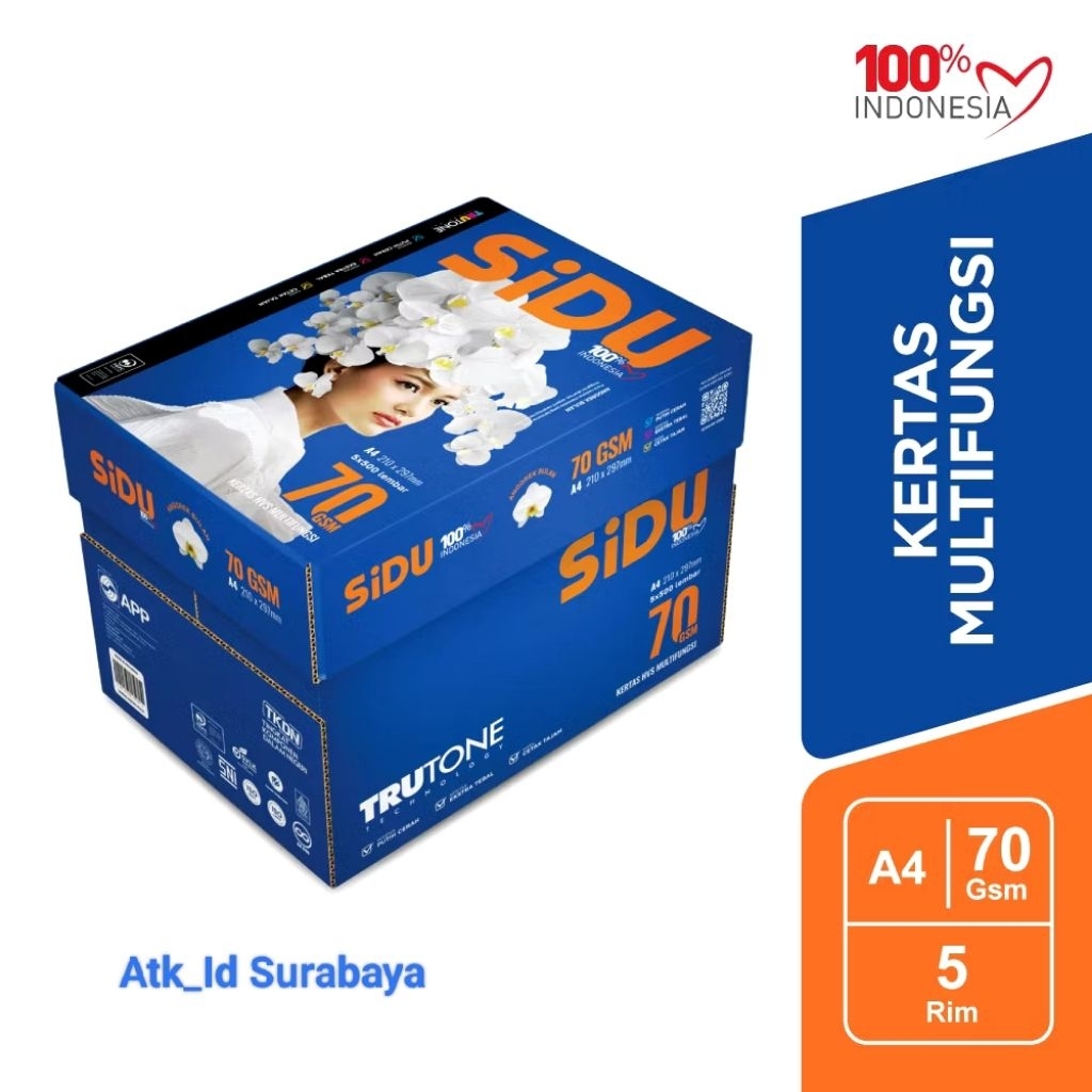 1 Box Kertas HVS A4 70 Gram SIDU Isi 5 Rim