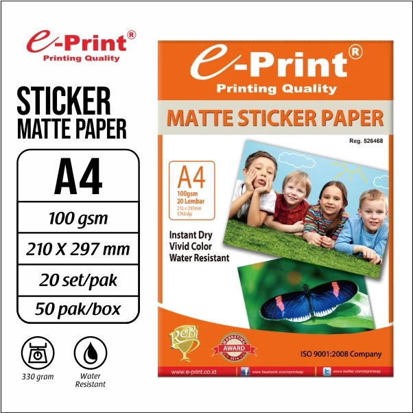 Kertas Photo Sticker Matte E-Print A4 100Gsm - 20 Lembar