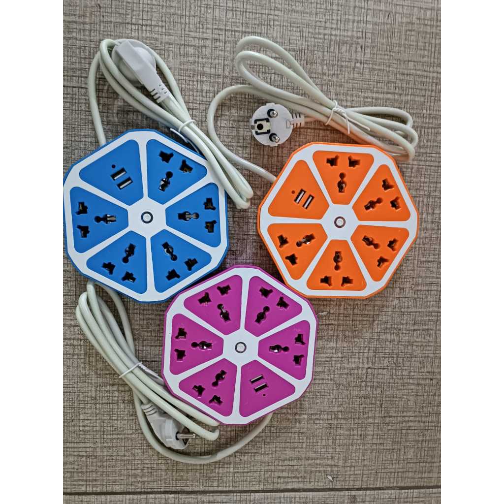 Terminal Colokan 5 Lubang + 2 USB Colokan Listrik 5 Lubang Panjang Kabel 1,8 Meter