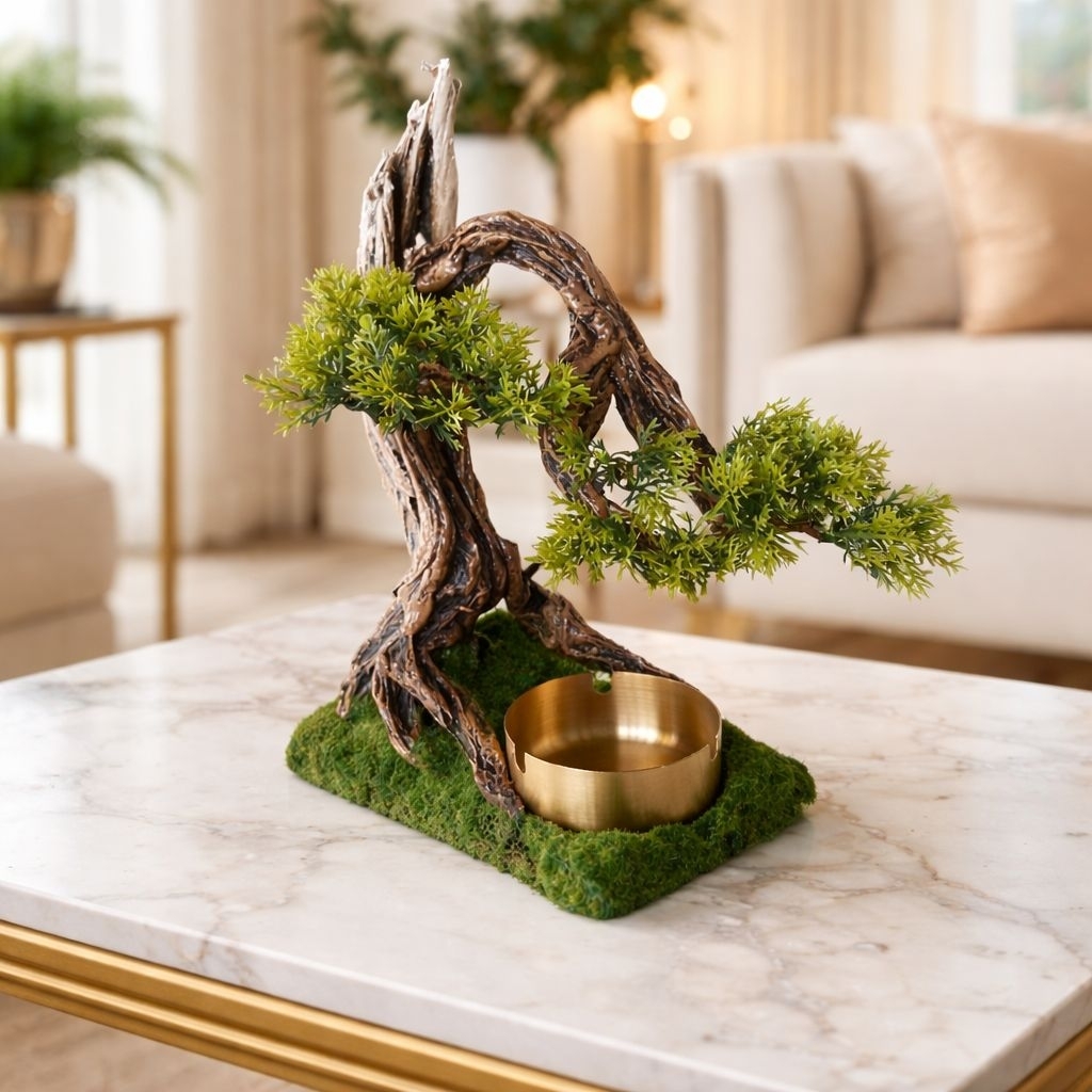 Asbak Bonsai Unik Stainless Steel Dekorasi Meja Estetik Natural Minimalis