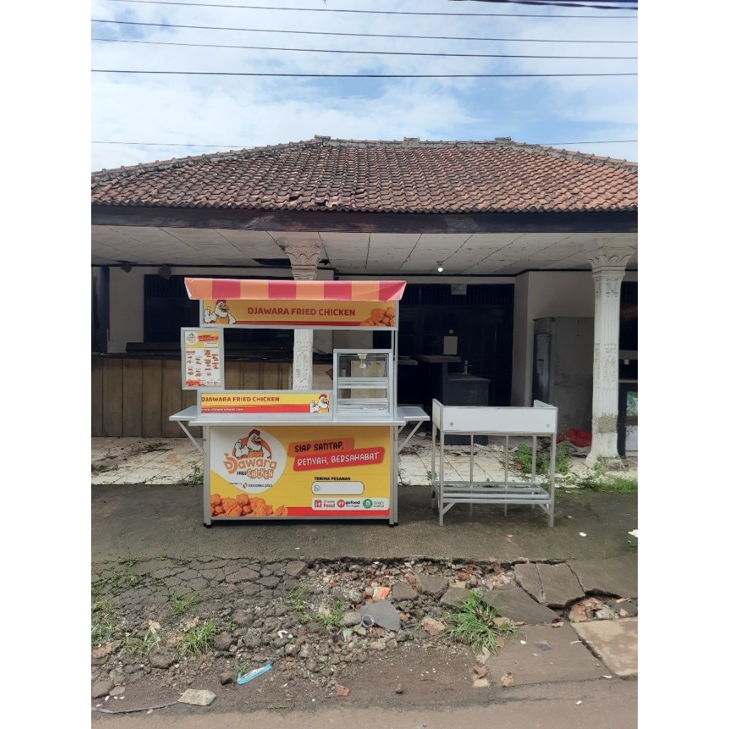 Booth Portabel + Etalase Ayam | Gerobak | Stiker Meja P 120cm L 80cm T 80cm Meja Kompor P 85cm L 45c