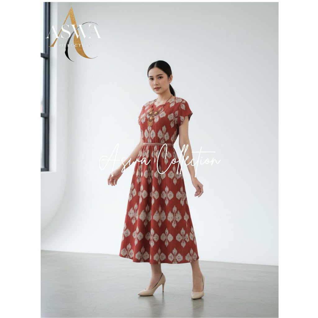 Aswa Dress Tenun Premium Etnik Nusantara - Gaun Tenun Casual Elegan