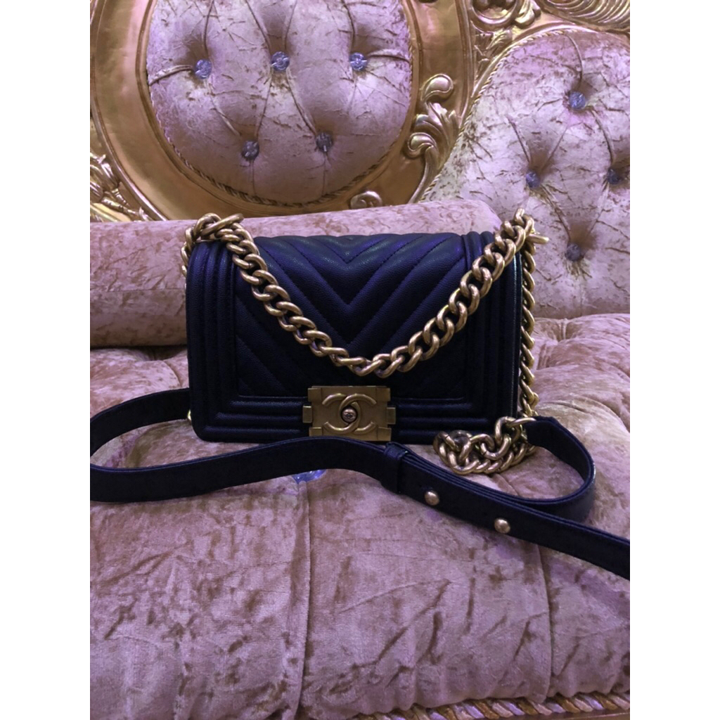 channel boy mini kulit caviar lengkap hollo made in france
