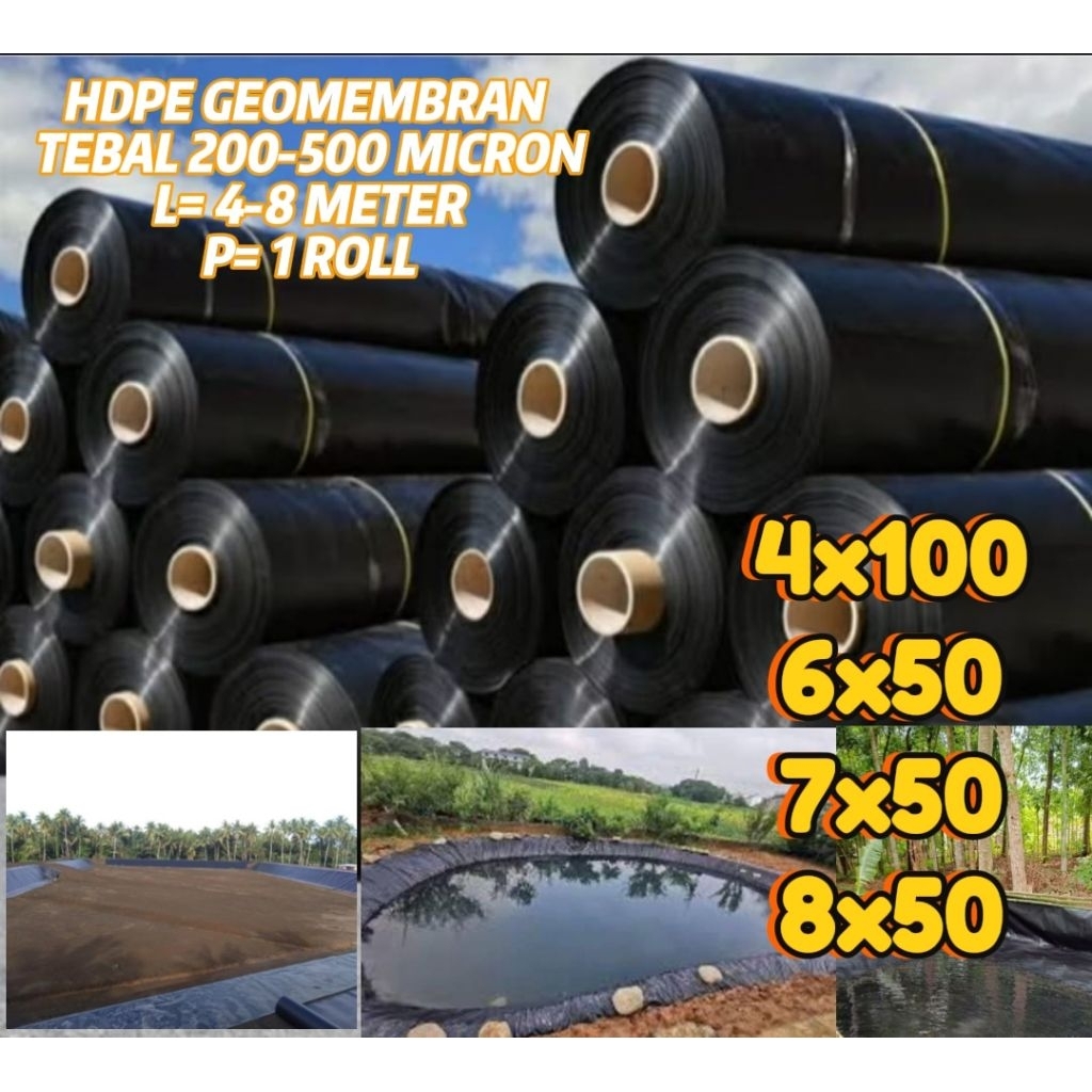 HDPE GEOMEMBRAN PLASTIK TAMBAK TEBAL 200 -500 MICRON LEBAR 4 -8 METER PANJANG 1 ROLL