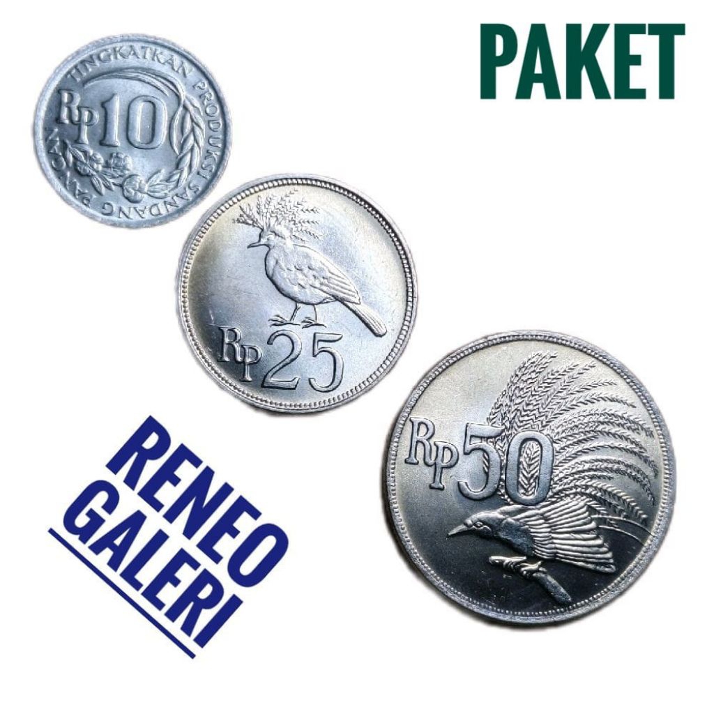 Paket Koin Tahun cetak 1971 Lengkap set Uang Kuno 10 25 50 Rp Rupiah Gress Mulus Luster Berkilau