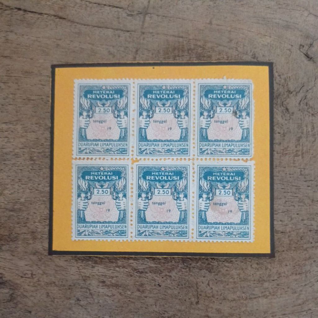 "Meterai Revolusi" ISI 6. nominal 2,50 (Dua Rupiah Limapuluh Sen) Tahun 1945 hingga 1949.