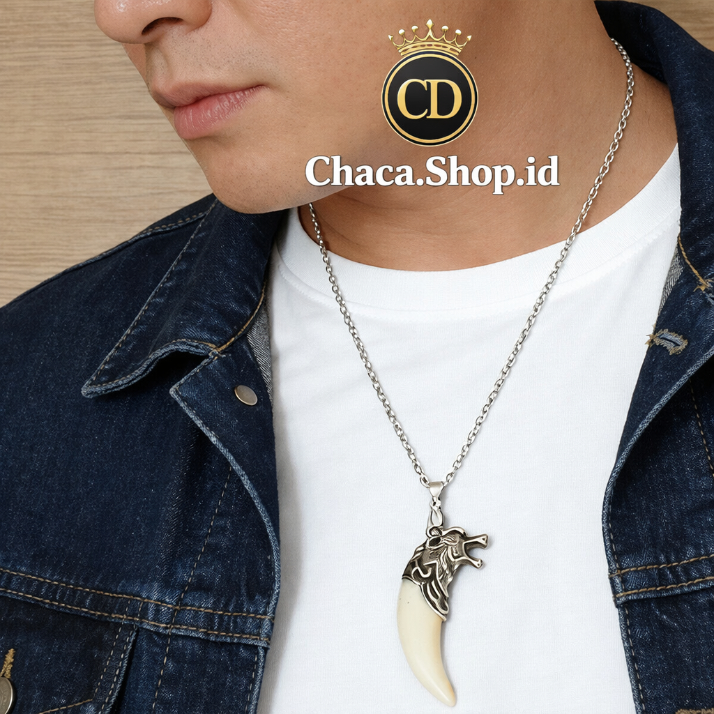 Kalung Taring Macan Pembawa Keselamatan - Kalung Pria Stainless Style