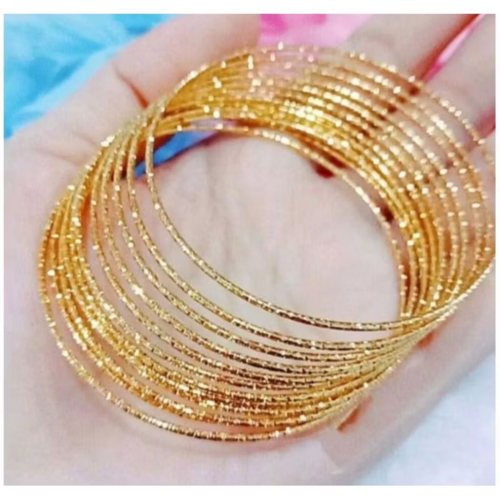 promo gelang tangan keroncong halus tipis titanium lapis emas