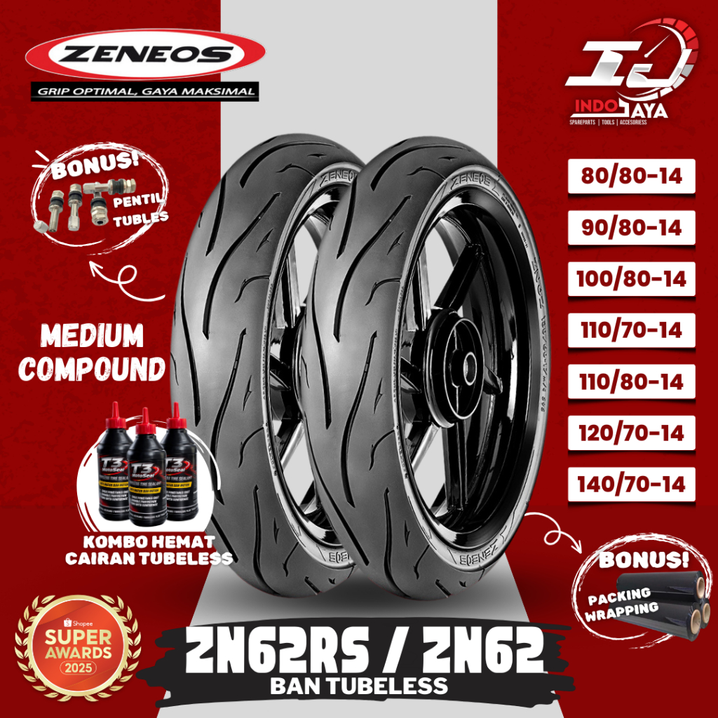 [READY] BAN LUAR TUBELESS ZENEOS ZN62 (80/80 - 90/80 - 100/80 - 110/70 - 110/80 - 120/70 - 140/70) B