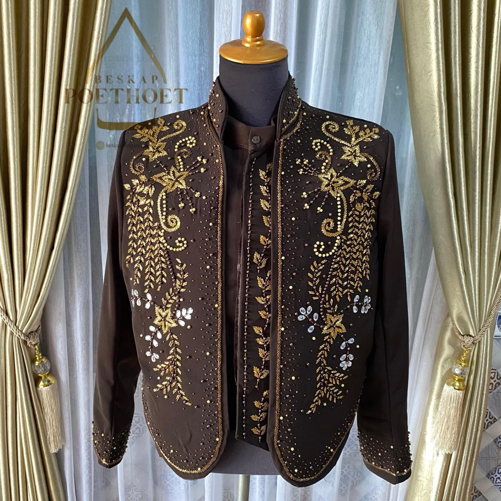 Beskap pengantin pria || beskap mahogany coklat tua payet emas || beskap resepsi || beskap jawa || b