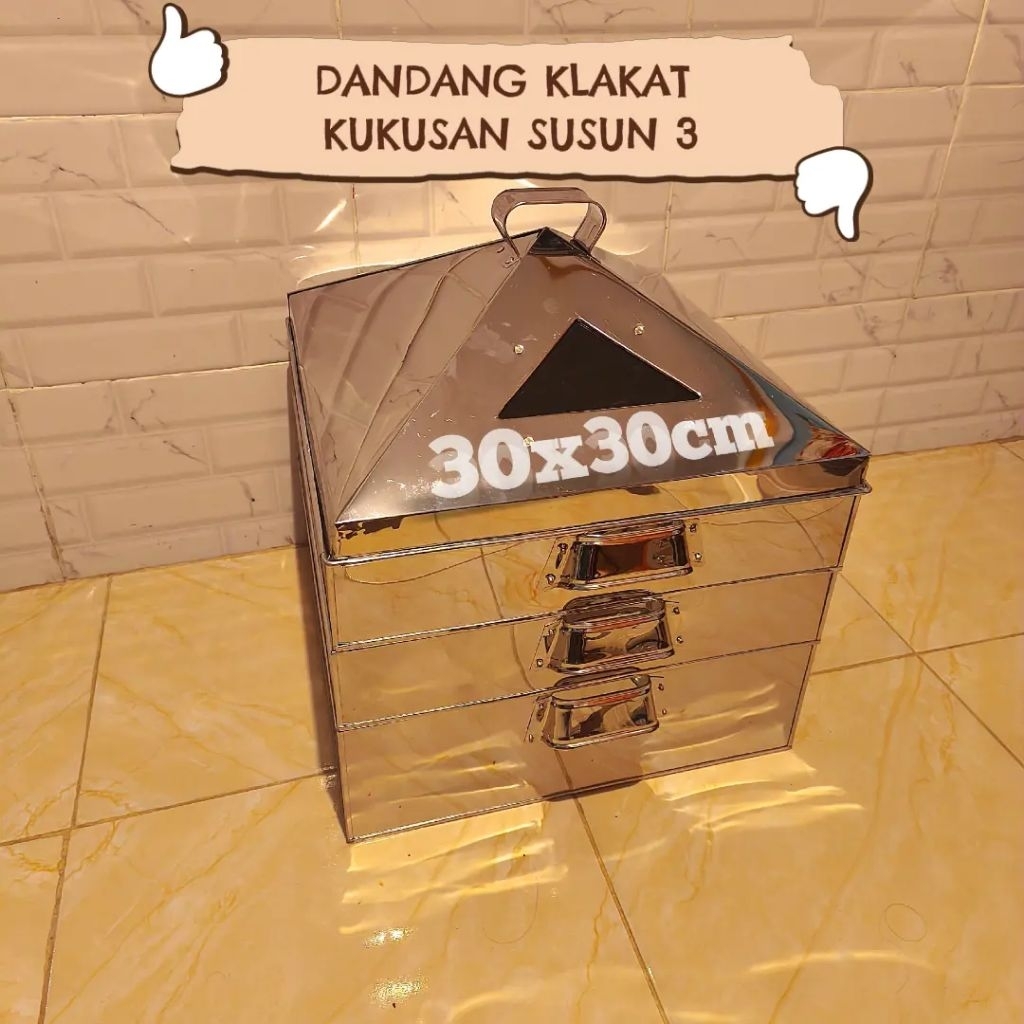 Klakat/Kukusan kotak susun 3 serba guna, ukuran 30x30cm bahan stainless steel anti karat