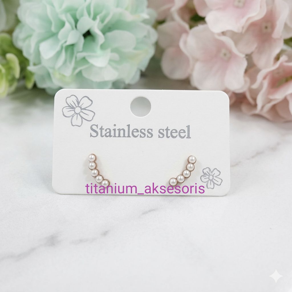 anting tindik/tusuk titanium fashion wanita 3/5 boba putih kecil
