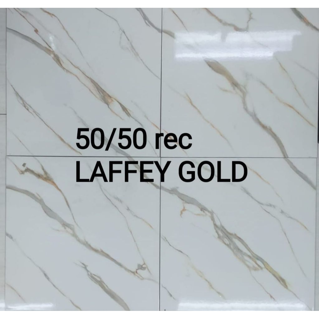 Platinum Keramik Laffey Gold 50x50 Cutting Glosy - Keramik Lantai Putih Motif Marmer Murah Meriah