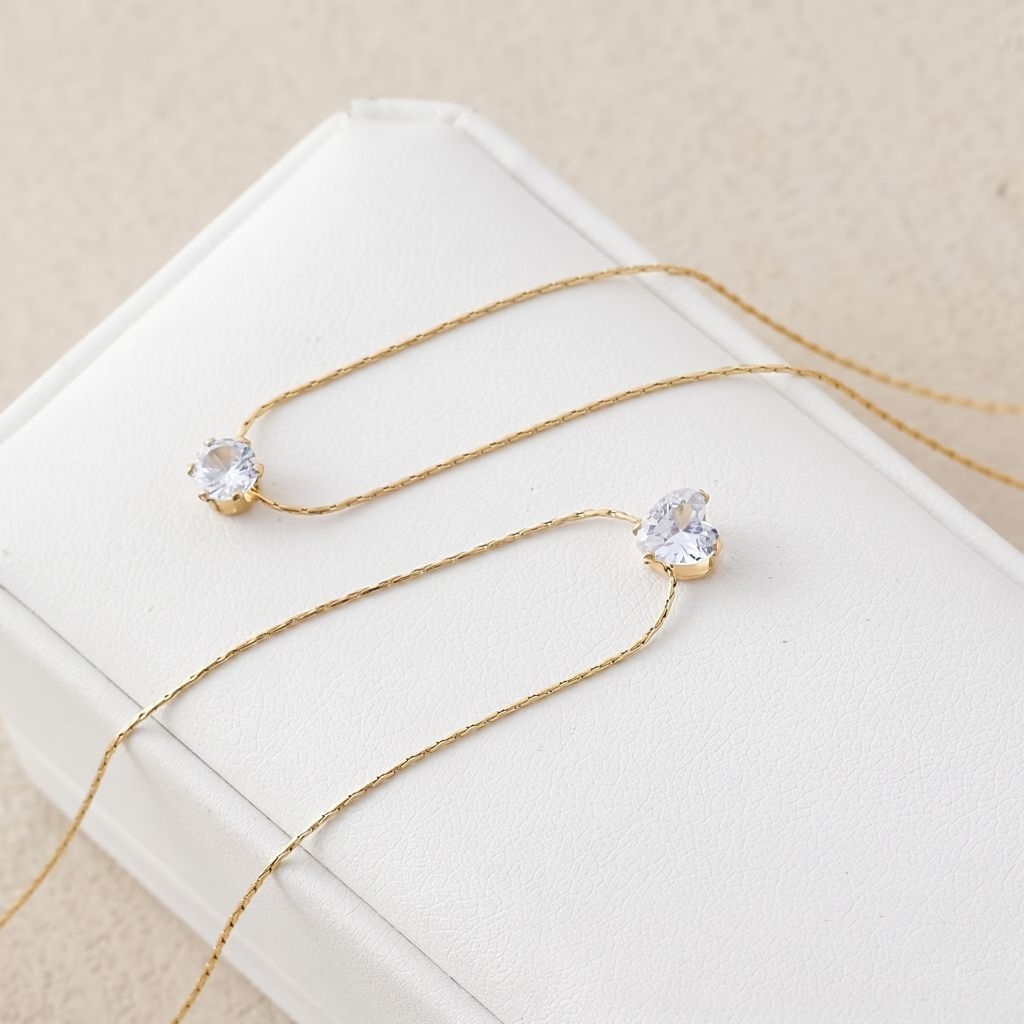 Kalung Wanita Titanium Lapis Emas Liontin Zircon Minimalis Elegant Anti Karat Anti Luntur Fashion Ko
