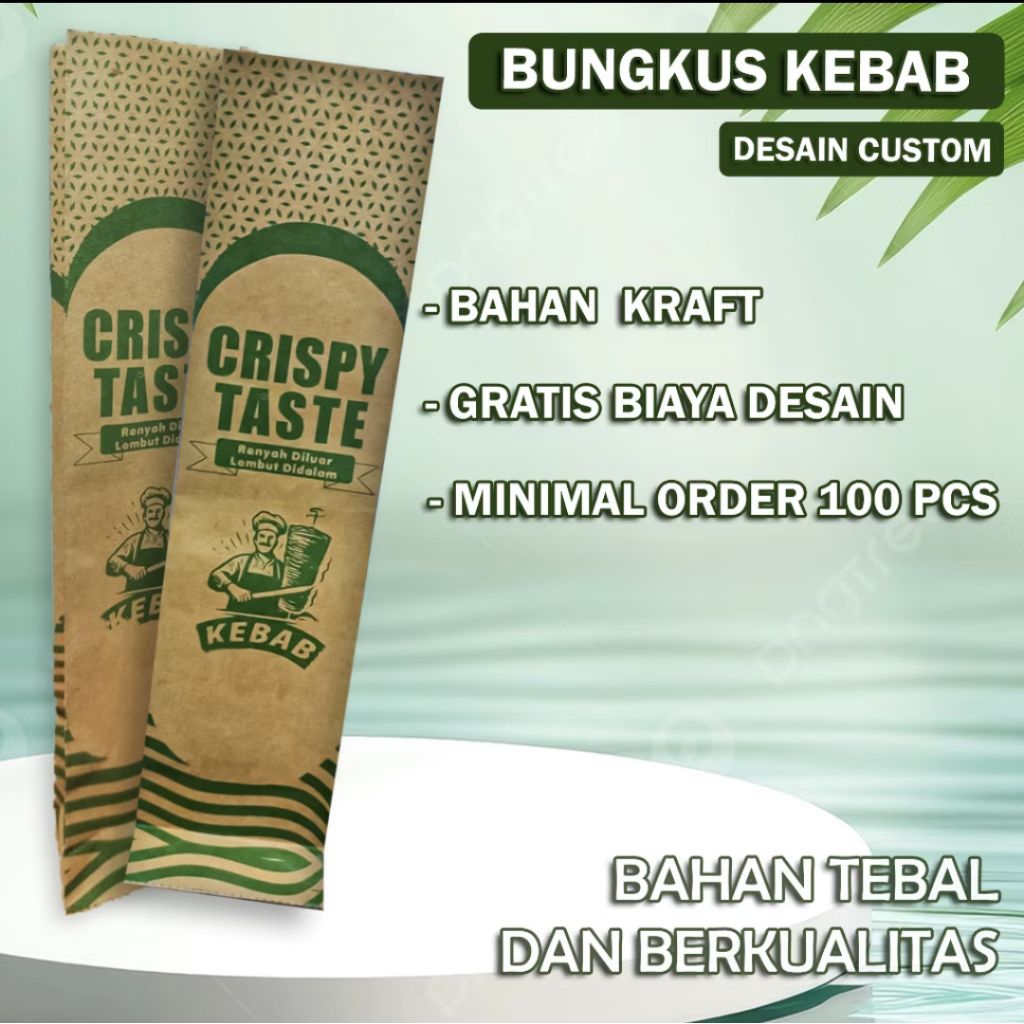 (CUSTOM DESAIN) Bungkus kebab bahan kertas kraft 100pcs