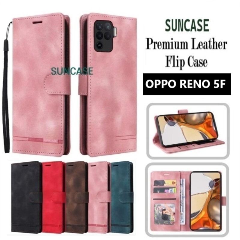 Casing hp OPPO RENO 5F model flip dompet softcase premium ada tali
