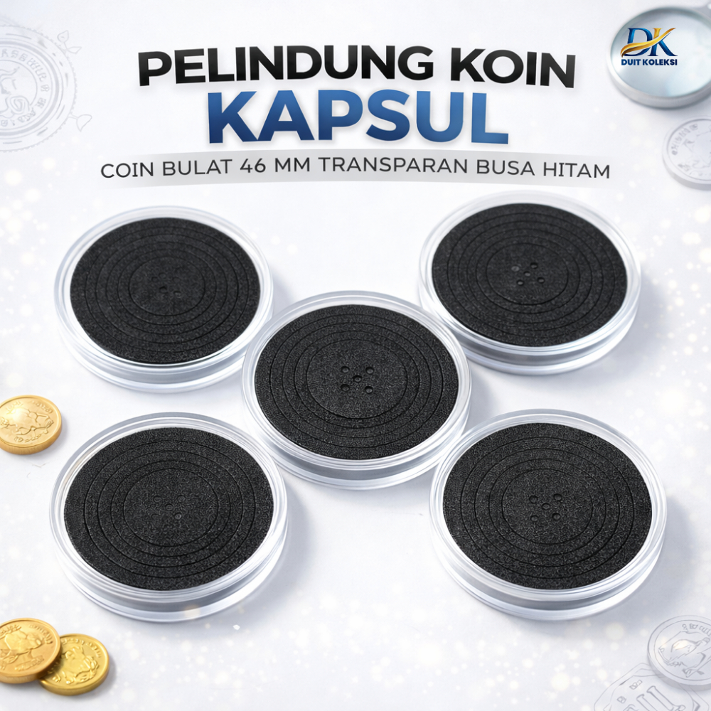 Pelindung koin Kapsul coin bulat 46 mm transparan busa hitam bijian eceran