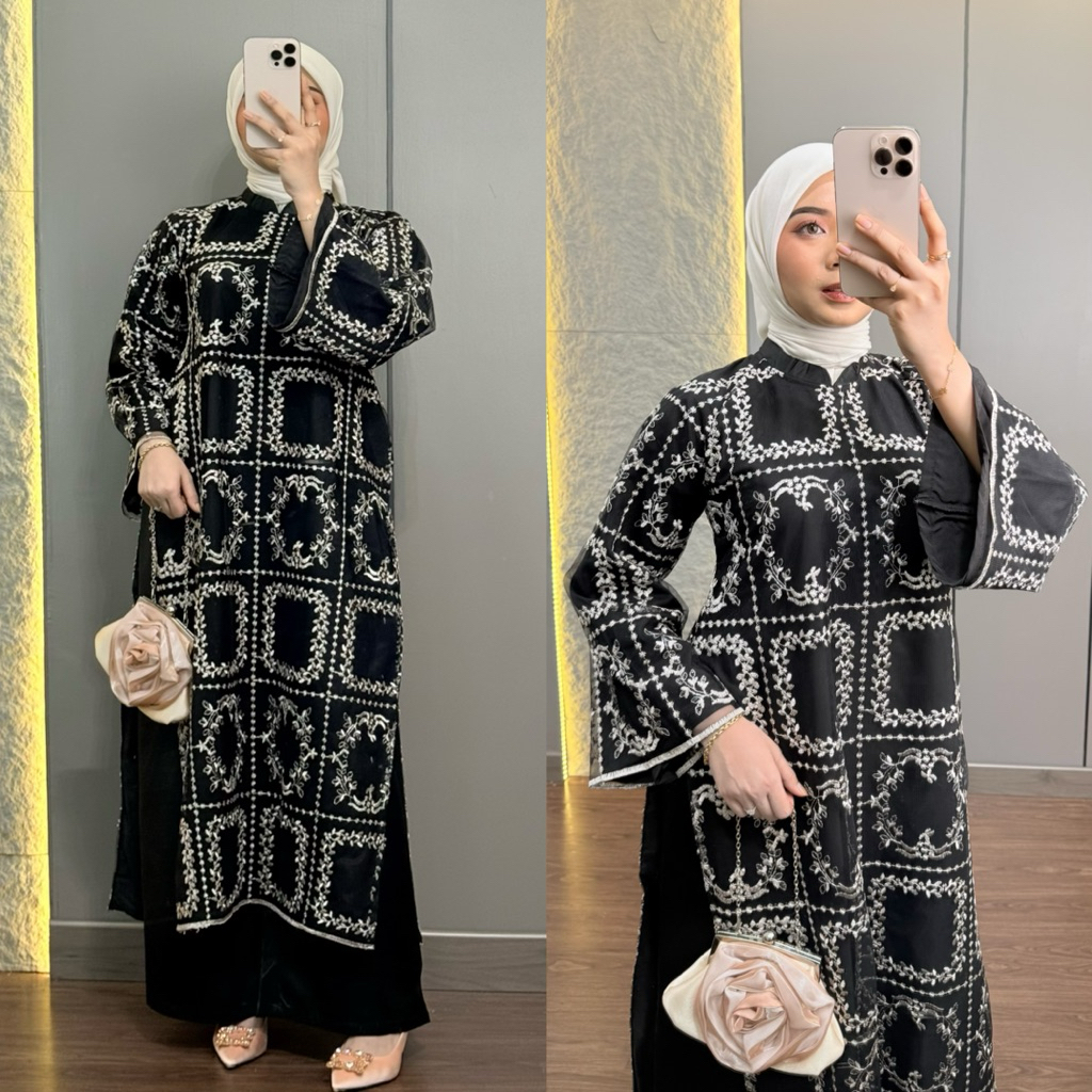 Nuna Tunik Set Kulot Brukat Elegant Kondangan Wisuda Simple Lamaran Setelan Celana Pesta