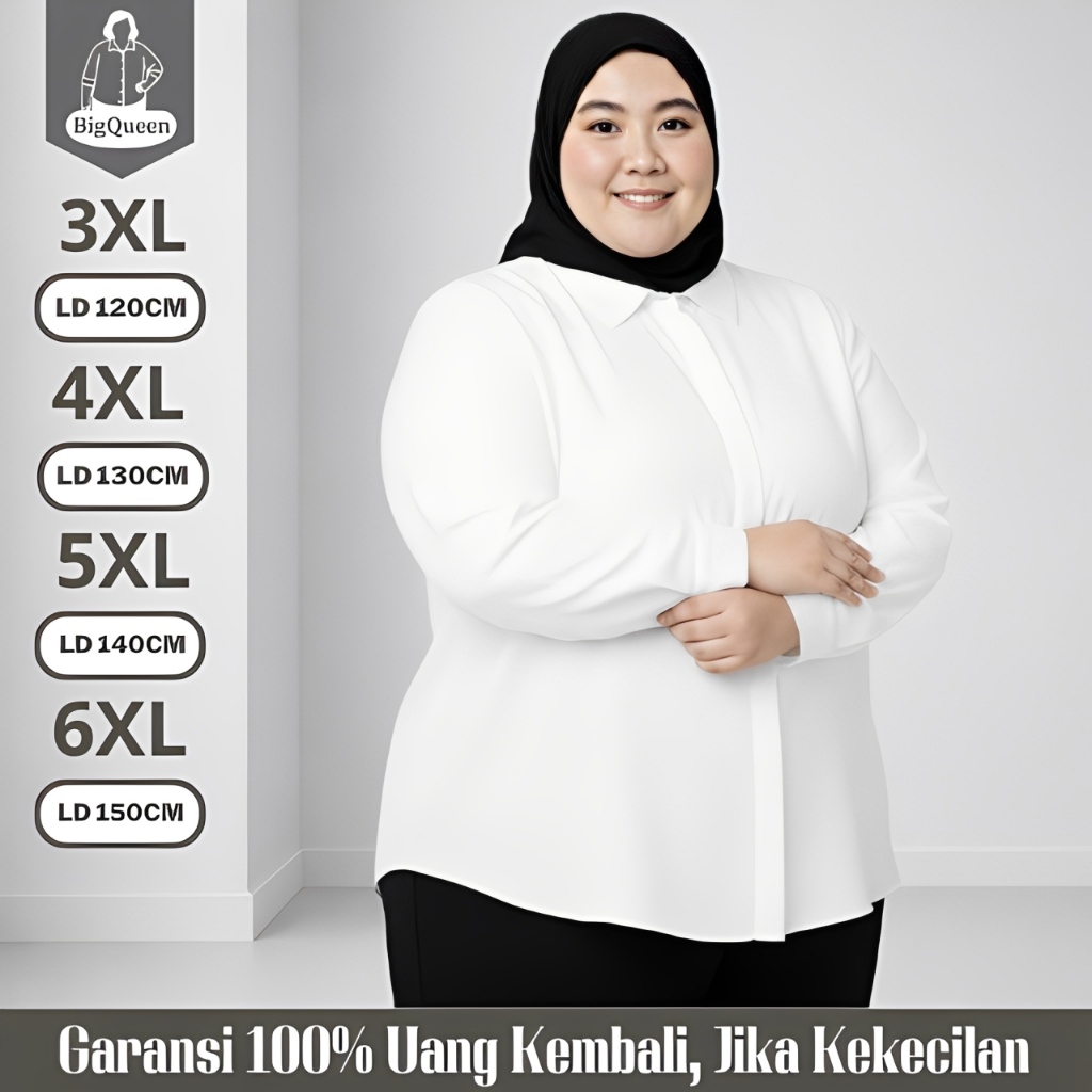 Kemeja Putih Wanita Lengan Panjang Polos Oversize Big Size Jumbo LD 120 130 140 150