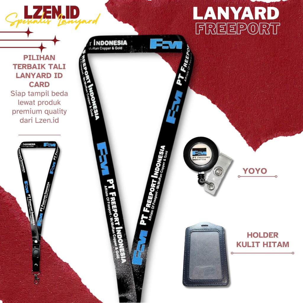 READY LANYARD GANTUNGAN ID CARD FREEPORT INDONESIA HITAM | TALI LANYARD GANTUNGAN ID CARD FREEPORT I