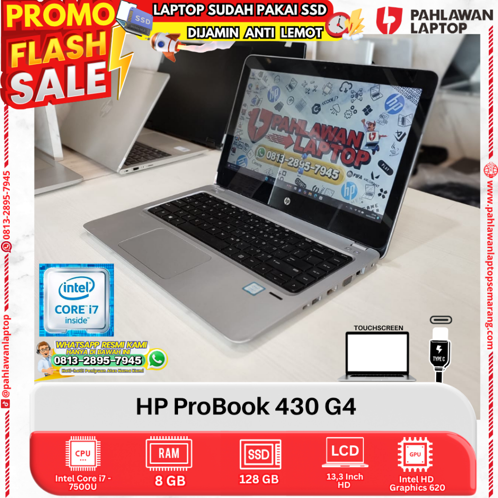 LAPTOP HP ProBook 430 G4 Core i7 Gen 7 RAM 8GB SSD 128GB HDD 1TB TOUCHSCREEN
