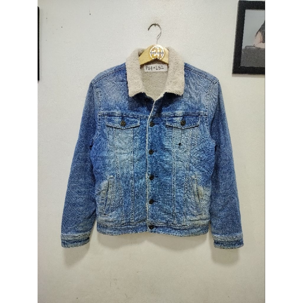 jaket denim sherpa blue
