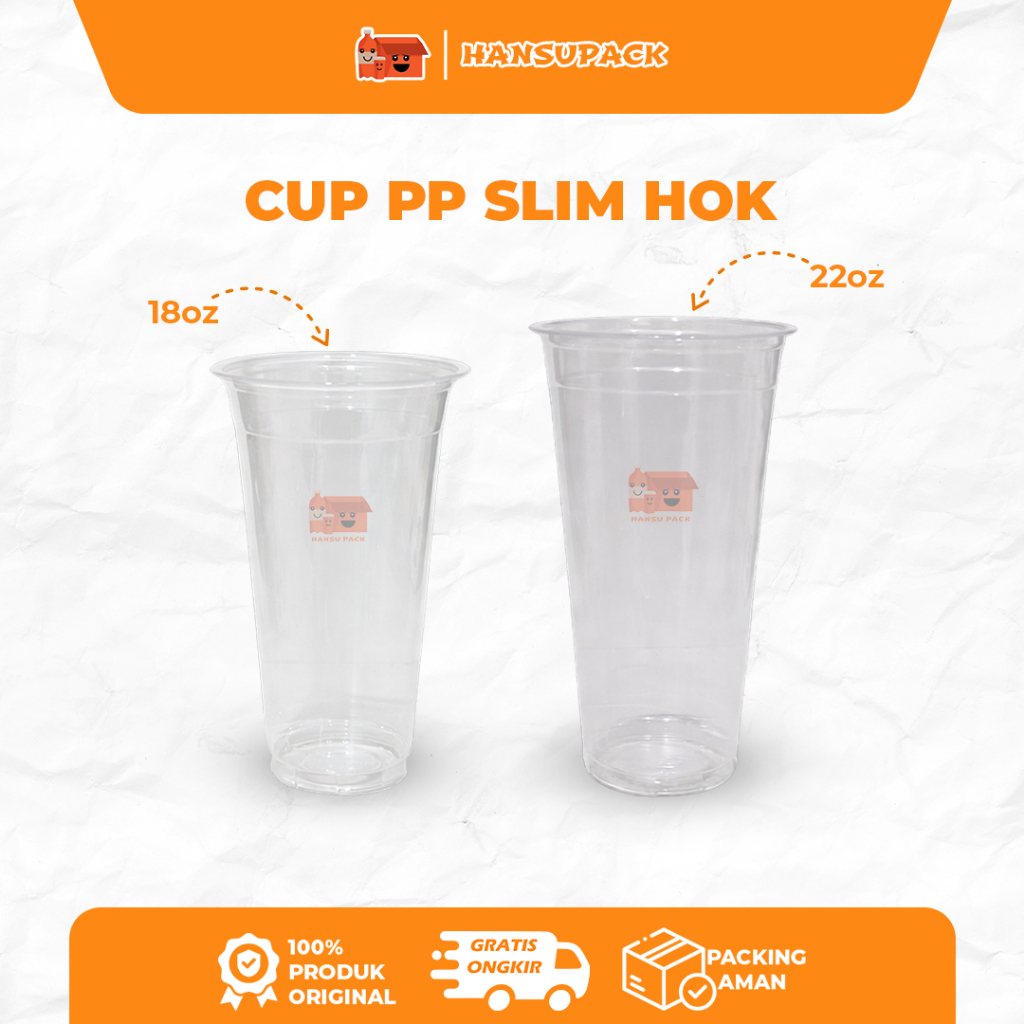 [Isi 25pc-HOK] Cup Gelas Plastik 18oz 22oz Gelas Plastik Slim 18 Oz & 22 Slim hok cup