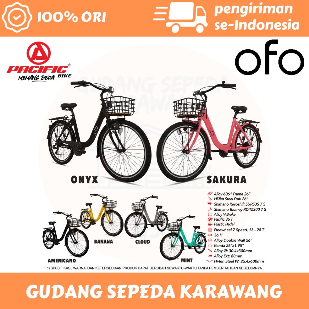 SEPEDA MINI CITY BIKE KERANJANG PACIFIC OFO 7 SPEED