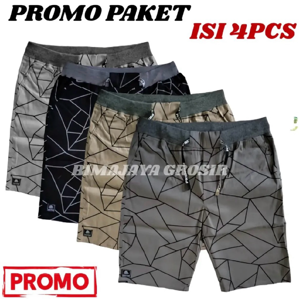 Promo 100rb Dapat 4 Pcs Celana Pendek Pria Dewasa Motif Abstrak Chino Kolor Cowok Short Pants Rib Ke