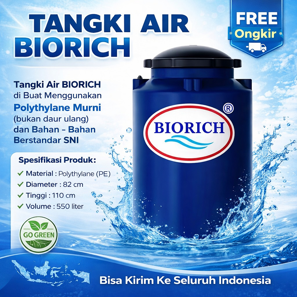 Tangki air 550 Liter HDPE PE // Tangki Air Termurah// Toren Bagus Tandon Air BIORICH // Tangki Biote